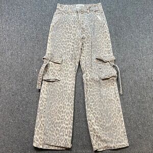 Disclosure Leopard Cargo Pants Sz 0 Womens Grey Skater Grunge Wide Leg Utility